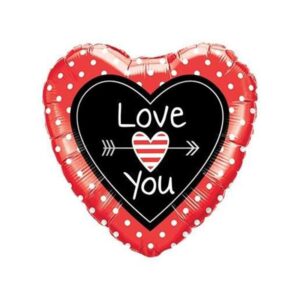 Folieballon Love You Dots en pijlen 45 cm