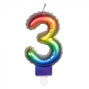 Kaarsje regenboog cijfer 3