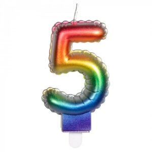 Kaarsje regenboog cijfer 5