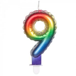 Kaarsje regenboog cijfer 9