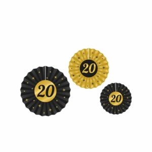 3   papieren waaiers Classy Party – 20 jaar