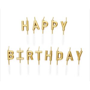 Candle set 'Happy Birthday" goud