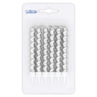 Swirl kaarsjes zilver op houder (6 stuks)