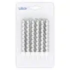 Swirl kaarsjes zilver op houder (6 stuks)