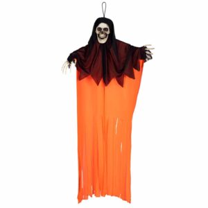 Decoratie Schedelspook neon oranje (90 cm)