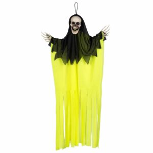 Decoratie Schedelspook neon geel (90 cm)