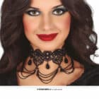 Choker zwart met steentjes en kettingen