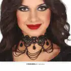 Choker zwart met steentjes en kettingen
