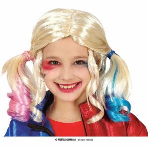 Pruik Blond met gekleurde krullen (kindermaat)