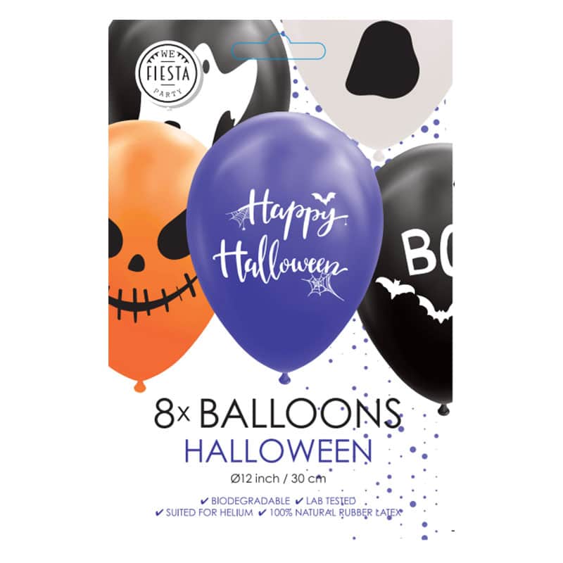 Ballonnen Halloween wit/zwart/oranje/paars met print (8 stuks)