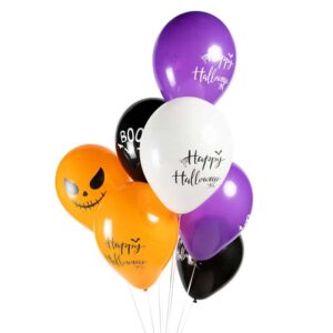 Ballonnen Halloween wit/zwart/oranje/paars met print (8 stuks)