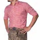 Trachtenshirt Leopold Rood lange mouw (katoen/viscose)