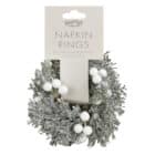Servetringen besneeuwde kerstkrans (4 stuks)