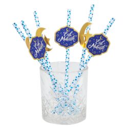 Papieren rietjes 'Eid Mubarak' 3 kleuren - 6 stuks (20 cm)