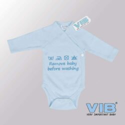Rompertje (overslag) Luxe Katoen - Remove Baby before washing (Blauw)