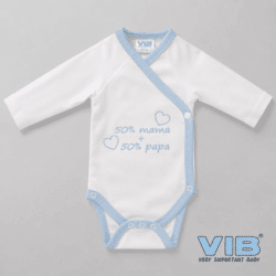 Rompertje (overslag) Luxe Katoen - 50% Mama + 50% Papa (Wit-Blauw)