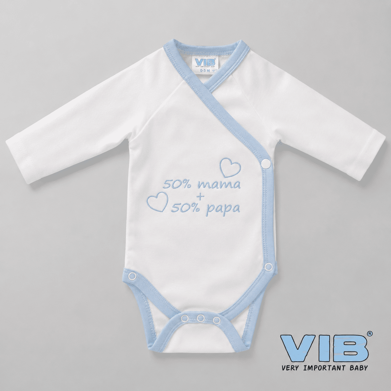 Rompertje (overslag) Luxe Katoen - 50% Mama + 50% Papa (Wit-Blauw)
