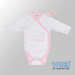 Rompertje (overslag) Luxe Katoen - 50% Mama + 50% Papa (Wit-Roze)