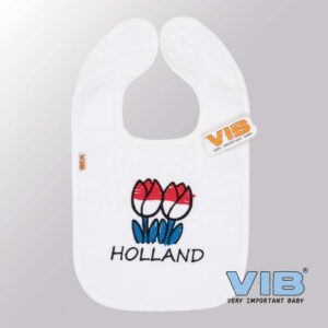 Slabbetje Luxe velours - Holland met tulpen (Wit)