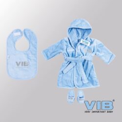 Giftset Luxe Katoen - VIB slabbetje, badjas en slippers (Blauw) Giftset Luxe Katoen - VIB slabbetje, badjas en slippers (Blauw)