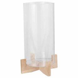 Glazen en houten kaarsenhouder - 20 x 12 cm