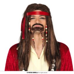 Pruik bruin lang haar met dreads en sik