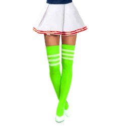Kniekousen hoog model Cheerleader- NEON Groen/Wit (one size)