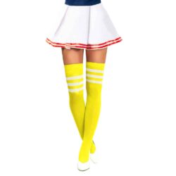 Kniekousen hoog model Cheerleader- NEON Geel/Wit (one size)