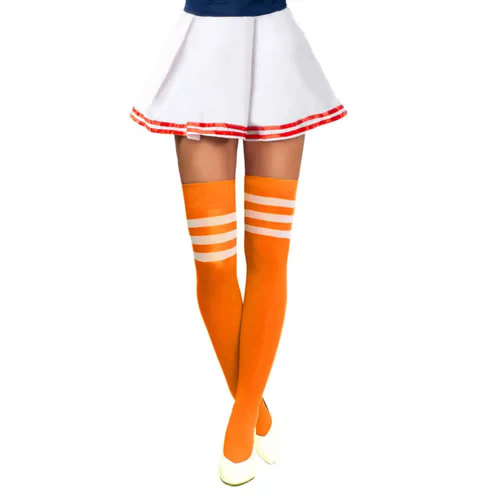Kniekousen hoog model Cheerleader- NEON oranje/Wit (one size) Kniekousen hoog model Cheerleader- NEON oranje/Wit (one size)