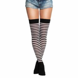 Kniekousen hoog model- Zwart/Wit gestreept (one size)