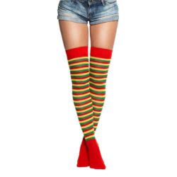 Kniekousen hoog model- Rood/Geel/Groen gestreept (one size)