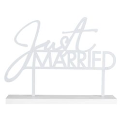 Wit metalen tafelbord “Just Married“ - 25 x 29 cm
