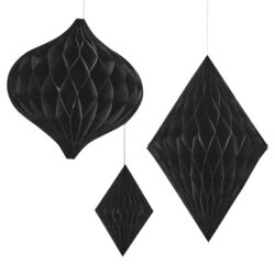 Zwarte Honingraat Papieren Hangdecoraties - 3 stuks