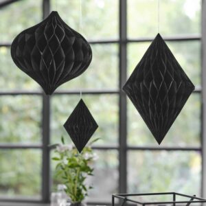 Zwarte Honingraat Papieren Hangdecoraties - 3 stuks