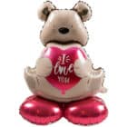 Staande Folieballon - Ombre Love - Bruine beer "I love you" - 66 cm