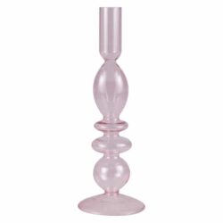 Roze glazen kaarsenstandaard - 22,5 cm x 7,5 cm