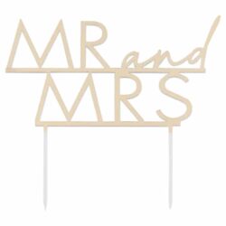 Taarttopper MR and MRS goud acryl - 14,5 x 15,8 cm