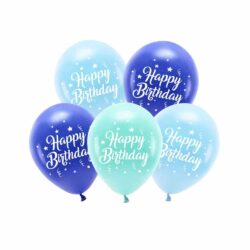 ECO ballonnen - Blauw Assorti 'Happy Birthday" 5 stuks (26 cm)