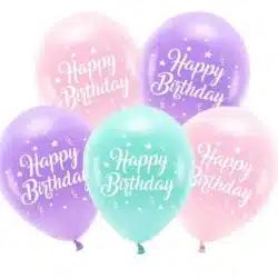 ECO ballonnen - Roze, Mint, Paars 'Happy Birthday" 5 stuks (26 cm)