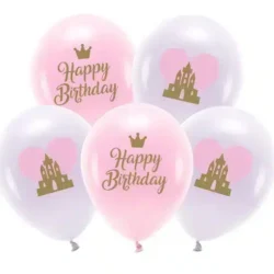 ECO ballonnen - Roze Prinses 'Happy Birthday" 5 stuks (33cm)
