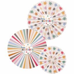 Deco   papieren waaiers Set - Starburst "Happy Birthday" (3 stuks)
