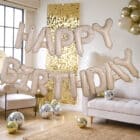 Folieballonnen nude en gold happy birthday