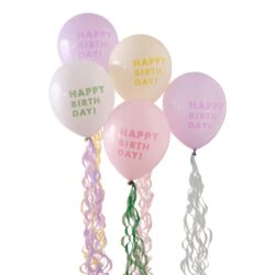 Ballonnen pastel happy birthday met tasselslinger - 5 stuks