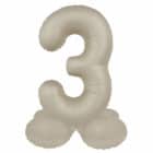 Staande folieballon Cijfer 3 Creamy Latte - 41 cm