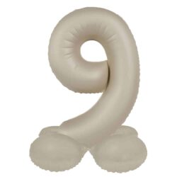 Staande folieballon Cijfer 9 Creamy Latte - 41 cm