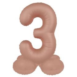Staande folieballon Cijfer 3 Vintage Rose - 41 cm