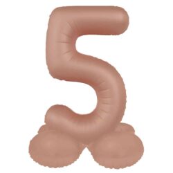 Staande folieballon Cijfer 5 Vintage Rose - 41 cm