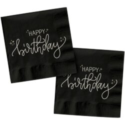Crème noir servetten happy birthday - 20 stuks