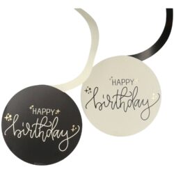Crème noir swirls happy birthday - 6 stuks - 13 x 60 cm