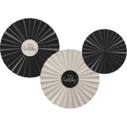 Crème noir papieren waaiers happy birthday - 3 stuks
